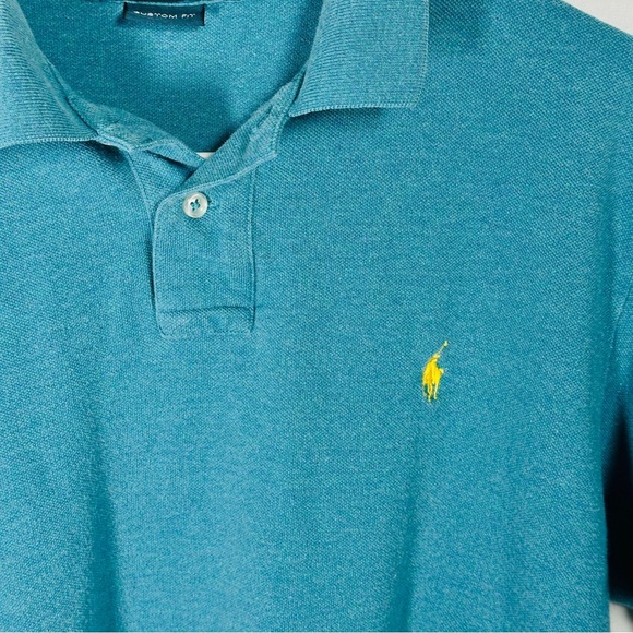 Ralph Lauren Polo Shirt Cotton Piqué Custom Fit Teal Blue Preppy Size L - Picture 7 of 8